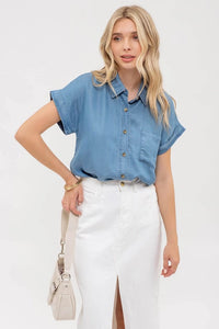 Collared Chambray Button Down Blouse